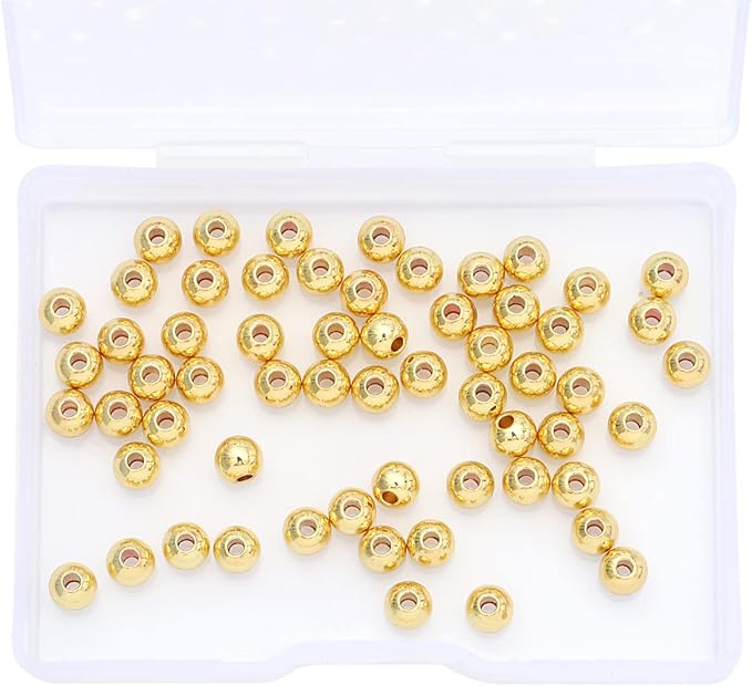 14K Gold Plated Round Spacer Beads 5mm 60pcs for Jewelry Making Findings Non Tarnish
