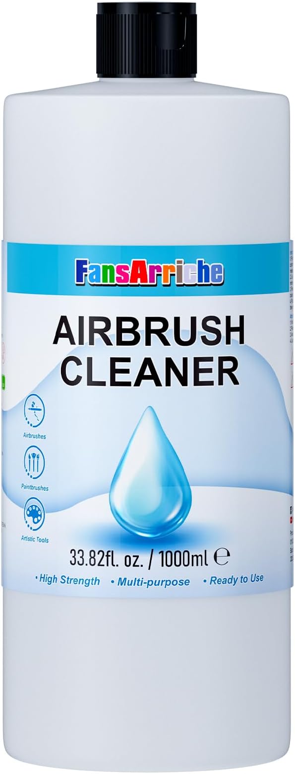 FansArriche Airbrush Cleaner, 33.82 Oz Air Brush Cleaning Solution for Water-Based Acrylic Color Paints, Quickly Clean Clogged Airbrushes, Paint Brushes, Art Tools