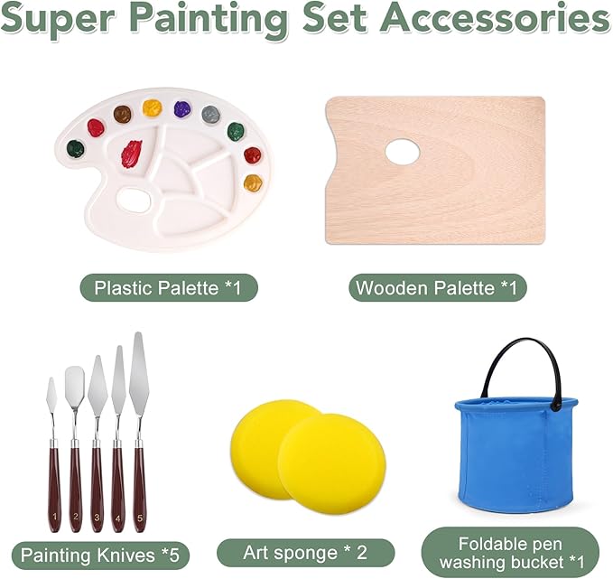 ESRICH 141PCS Deluxe Artist Painting Set, Painting Supplies with 84 Paint(Oil, Watercolor，Acrylic Paint) Metal and Wooden Easels, Canvas, Paper Pads, Paintbrushes etc. for Adults, Kids, Artists