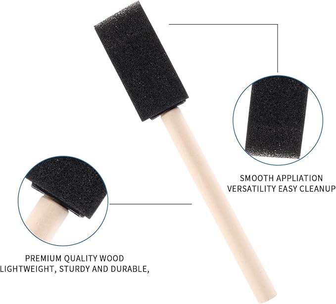 1" Foam Paint Brushes - 100 Pack, 1-Inch Painting Sponges - Premium Foam Brushes - Lightweight & Durable - Sponge Brush Ideal for Painting, Crafting, Acrylics, Stains, Varnishes (Black)
