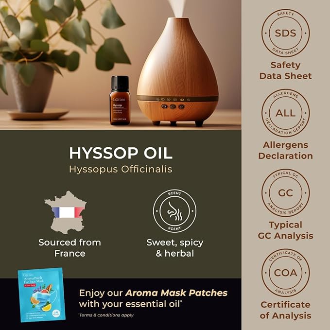 Gya Labs Hyssop Essential Oil - 0.34 Fl Oz - for Hair, Skin, Diffuser, Aromatherapy & DIY Candle Making Scent