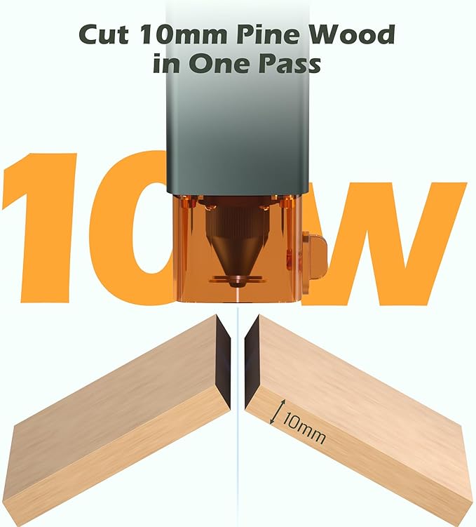 Genmitsu Laser Engraver Machine Kortek 10W, Desktop Laser Cutter, Wireless APP Supported, ±0.01mm High Precision, Portable Laser Engraving Machine for DIY Wood, Acrylic, Leather, Glass, Metal, Fiber