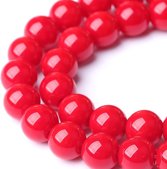 6MM Coral Red Glass Beads Natural Stone Crystal Energy Round Loose Beads for Jewelry Making Bracelet 120pcs 2 Strands 32"