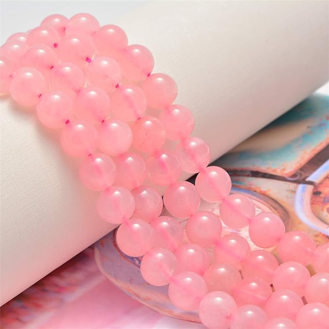 NCB 100PCS 8mm Natural Rose Quartz Beads Gemstone Round Loose Stone Spacer Beads for Jewelry Making with Crystal Stretch Cord (Rose Quartz, 8mm 100Beads)
