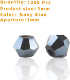 1200PCS 3mm Bicone Crystal Glass Beads for Jewelry Making, Sparkling Mini Beads for Suncatchers, DIY Bracelets & Craft Projects (Navy Blue)