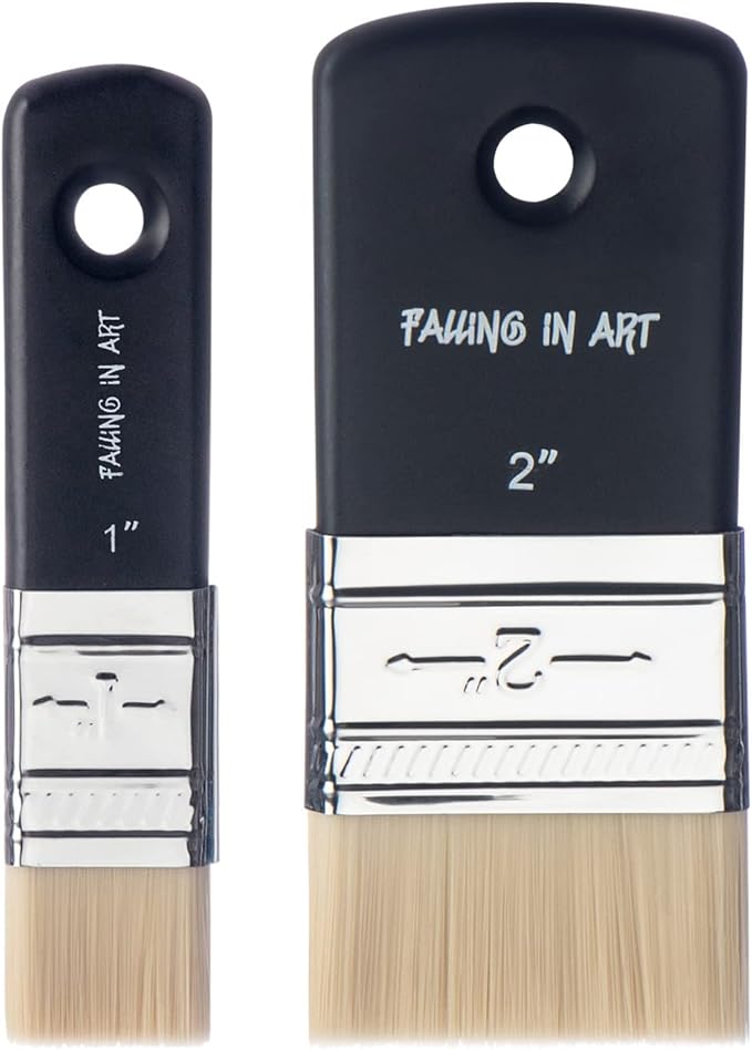Falling in Art 2PCS Flat Paddle Paint Brush, Scale Brush for Oil and Acrylic Paints(1 Inch, 2Inch)