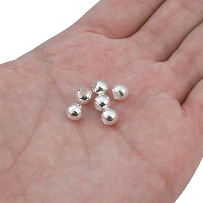 925 Sterling Silver Round Beads 6mm 6pcs for Jewelry Making Findings