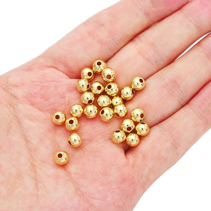 14K Gold Plated Round Spacer Beads 6mm 30pcs for Jewelry Making Findings Non Tarnish
