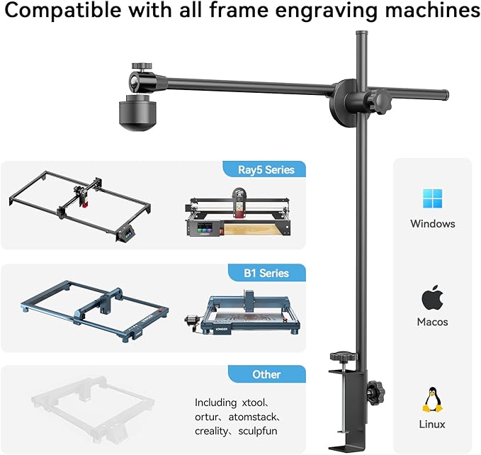 LONGER LightBurn Camera Kit for Laser Engravers – 5MP Time-Lapse Digital Camera with Precise Positioning, Multi-Task Engraving, and Preview Support for LightBurn