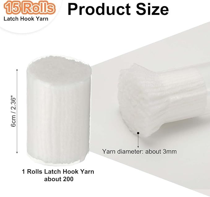 PATIKIL 15 Rolls Latch Hook Yarn, Latch Hook Kit Yarn Precut Hook Rugs Making Crochet Bundles for Latch Hook Rug Adults Beginners Tapestry DIY Craft, White
