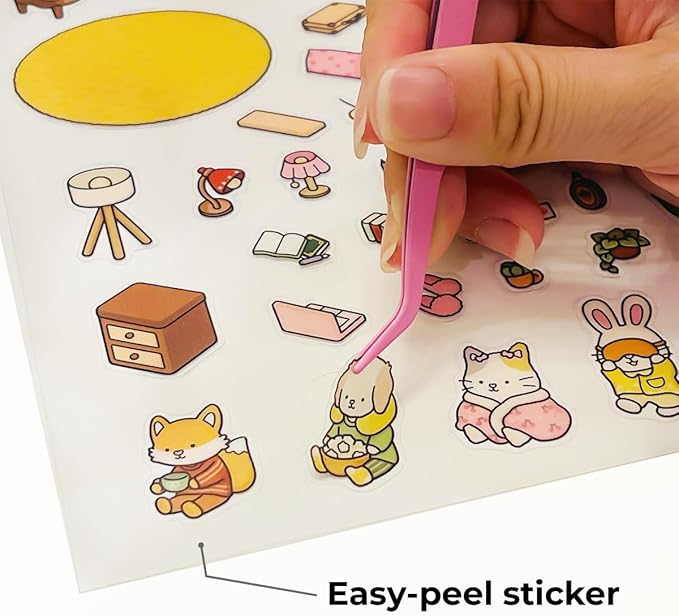 Fuzzy Hygge Coloring Book with 2 Sets of Miniature Sticker Scenes for Adults & Teens (Fuzzy Hygge)