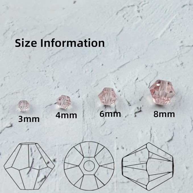 200pcs 6mm Bicone Glass Crystal Beads for Jewelry Making, Faceted Bicone Glass Spacer Beads for Bracelet Earring Necklace DIY Craft(Pink)
