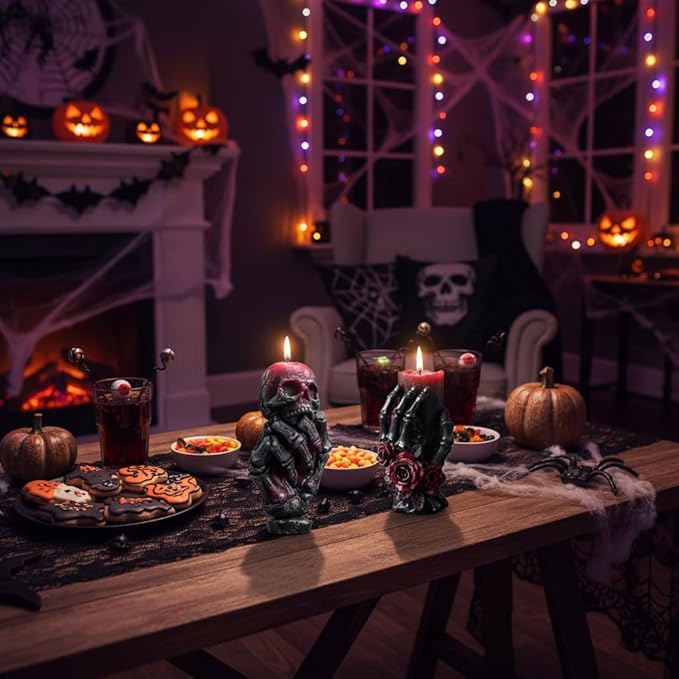 Snake Skull Silicone Mold, Cylinder Candle Mold with Coiling Snake for Halloween Candle Making, Resin, Clay Craft, Aromatherapy Gypsum, Home Decor (Bone Hand and Skull)