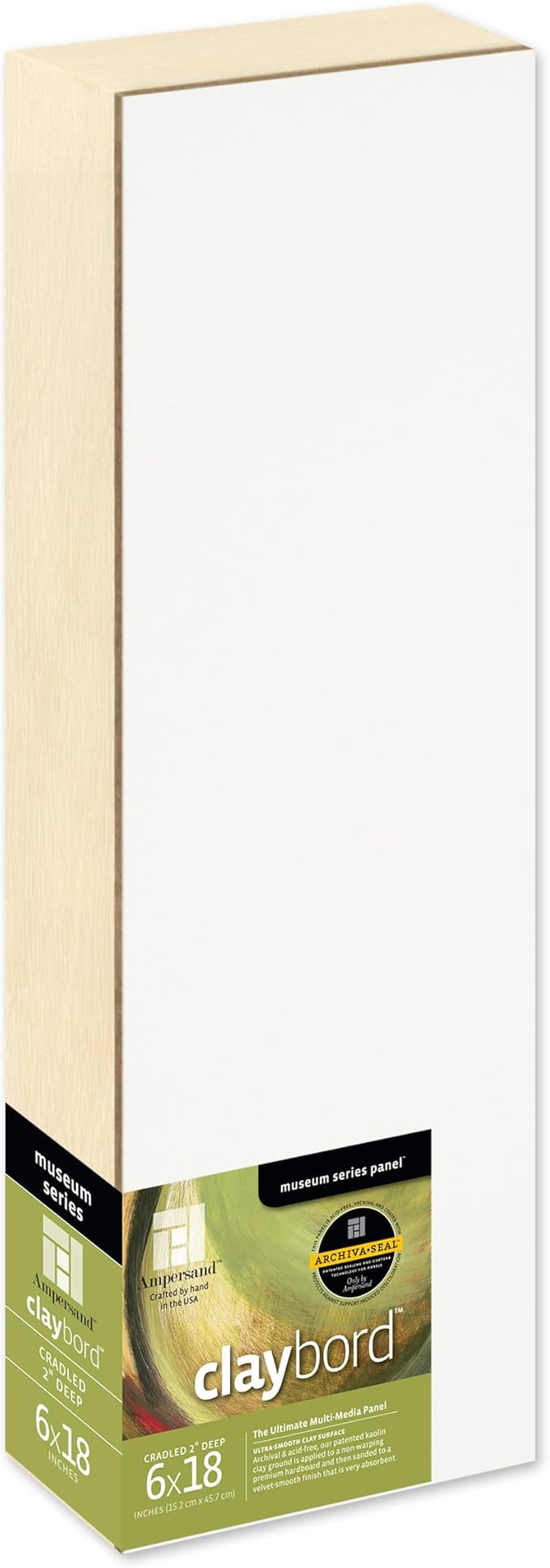 Ampersand Art Supply Wood Painting Panel: Museum Series Claybord, 6" x 18", 2" Cradled Profile