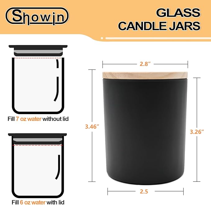 Thick Candle Jars for Making Candles 16 Pcs, 7 OZ Empty Jars with Wood Lids for Candle Making, Sample Container, Matte Black