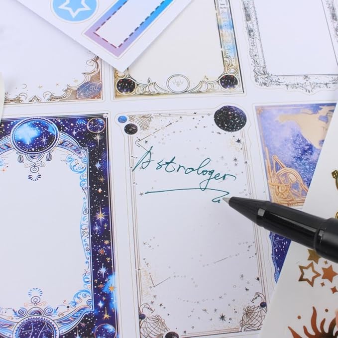 Dwpetzo Astrologer Journaling Sticker Book for Adults, 20 Sheets A5 Precut Transparent PET Washi Paper Materials Stickers for Scrapbooking, Junk Journal Supplies, Planners, Bujo, Collage