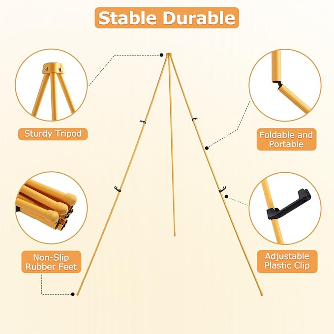 6 Pack Easel Stand for Wedding Sign & Poster 63" Foldable and Adjustable Floor Metal Easels for Display Painting Arts,with Portable Bag,Gold