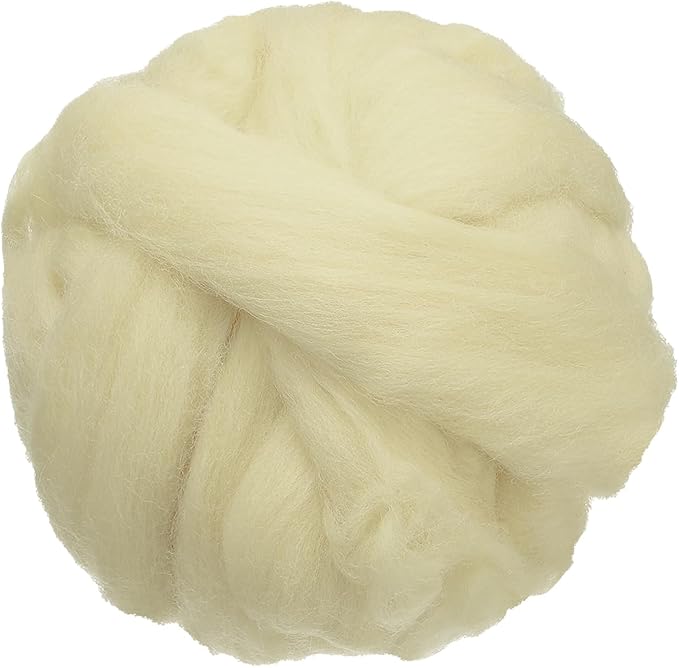 uxcell 3.53oz Wool Roving Yarn, Needle Felting Wool Fiber DIY Craft Needle Wet Felting Supplies for Blending Weaving Handcrafts, Light Apricot White