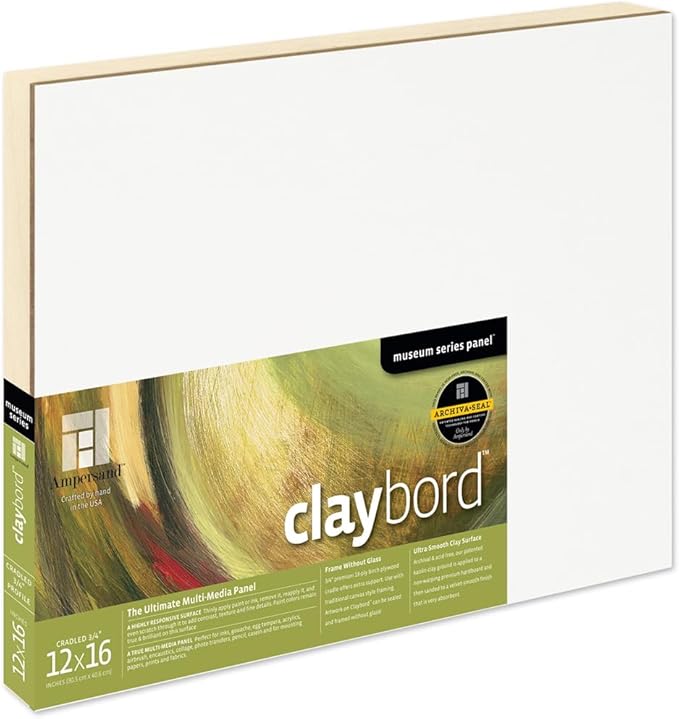Ampersand Art Supply Wood Painting Panel: Museum Series Claybord, 12" x 16", 3/4" Cradled Profile