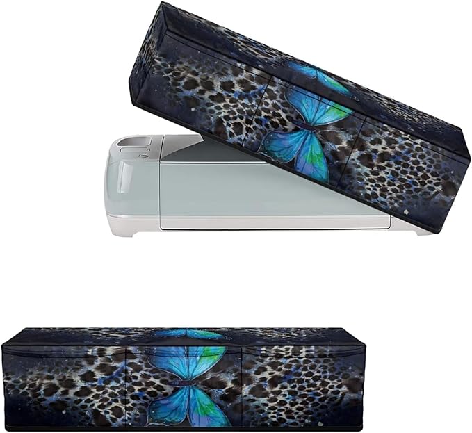 Binienty Leopard Print and Butterfly Dust Cover for Scrapbooking Die-Cut Machines Polyester Cutting Machine Maker Cover with 3 Pockets for Home Accessories Organizer