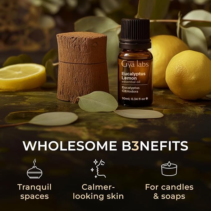 Gya Labs Eucalyptus Lemon Essential Oil - 0.34 Fl Oz - for Hair, Skin, Diffuser, Aromatherapy & DIY Candle Making Scent
