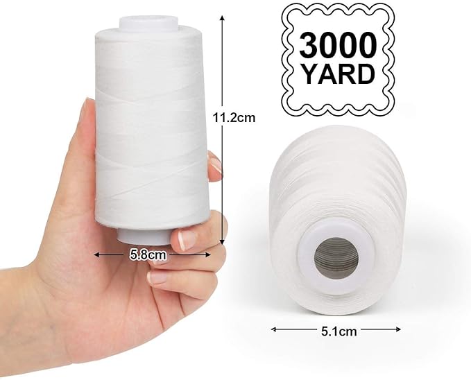 ilauke 4 x 3000 Yards Serger Thread Spools White Polyester Sewing Thread Overlock Cone