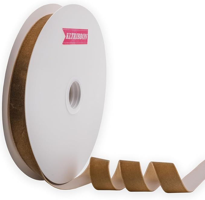Nylon Khaki Velvet Ribbon Single Sided,1 Inch X 25 Yards Spool