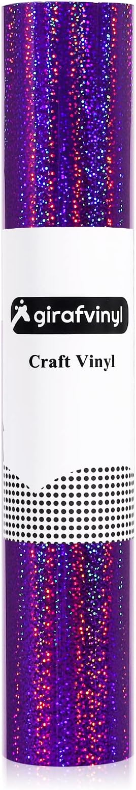 GIRAFVINYL Purple Holographic Vinyl - 12" x10ft Glitter Vinyl for DIY Halloween Signs, Home and Car Decorations