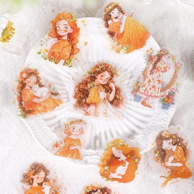 TIAMECH Beautiful Manor PET Stickers - 60 Pcs Fantasy Dance Blossom & Elf Princess Design, Waterproof Sticker for Journaling & Scrapbooking, Junk Journal Supplies, Ephemera & DIY Crafts