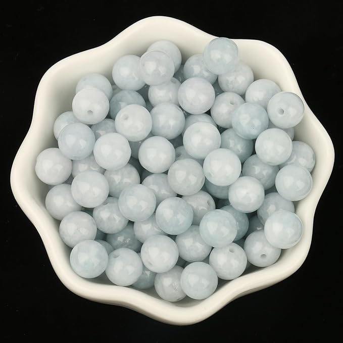 45pcs 8mm Natural Stone Beads Aquamarine Beads Crystal Gemstone for Jewelry Making, DIY Bracelet Necklace