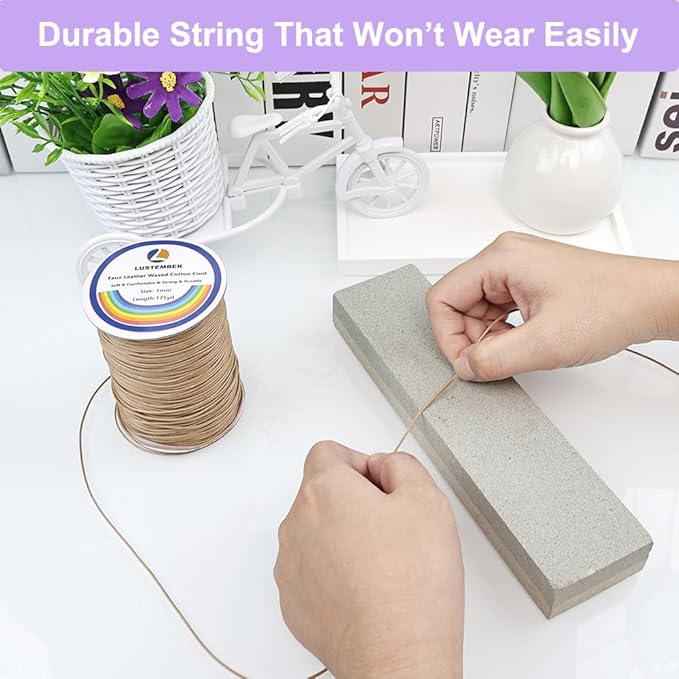 1mm Faux Leather Waxed Cotton Cord, 175 Yards – Durable Necklace String, Soft and Textured Cord for Necklaces, Bracelets, and Jewelry Making
