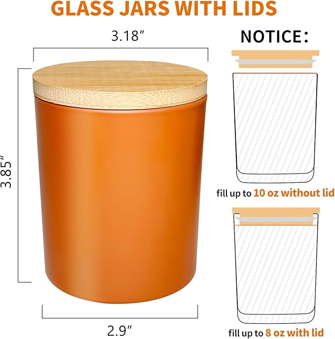 12 Pack Glass Candle Jars-10oz Fall Empty Candle Jars with Bamboo Lids and Sticky Labels, Bulk Candle Jars for Making Candles Containers - Dishwasher Safe