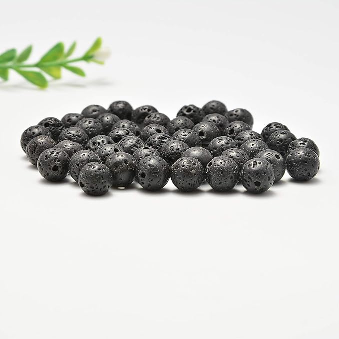NCB 100pcs Genuine Gemstone Loose Beads 6mm Natural Stone Beads Round Real Energy Stones for DIY Jewelry Making Bracelet Necklace, Stretch Unisex (Black Volcanic Lava, 6mm 100Beads)