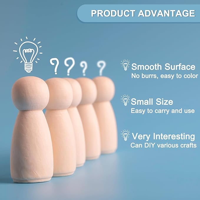 PATIKIL 2.95" Height Wooden Pegs Dolls, 52Pcs Wood Pegs People Dolls Unfinished Bodies Natural Wood Figures for Painting DIY Crafts Arts Graffiti