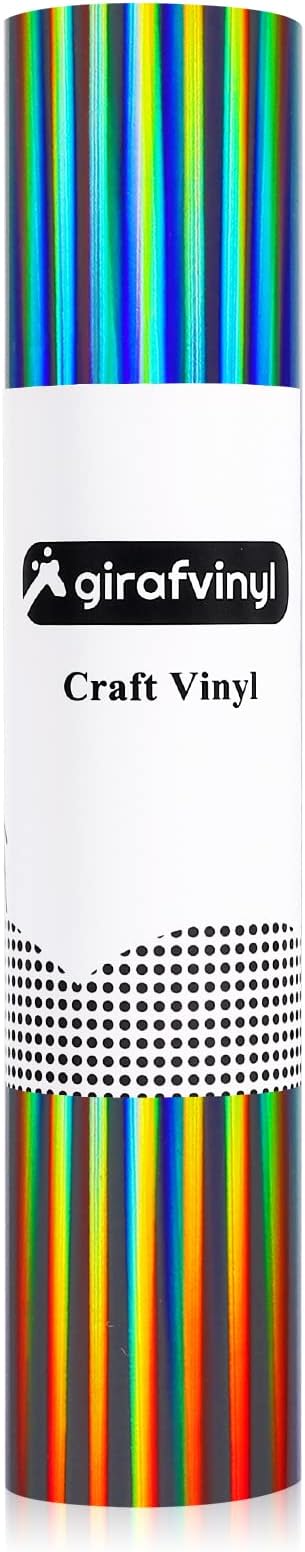 GIRAFVINYL Black Holographic Permanent Vinyl Roll - 12" X 10FT Glossy Rainbow Adhesive for Cup, Sticker, Home and Car Decorations