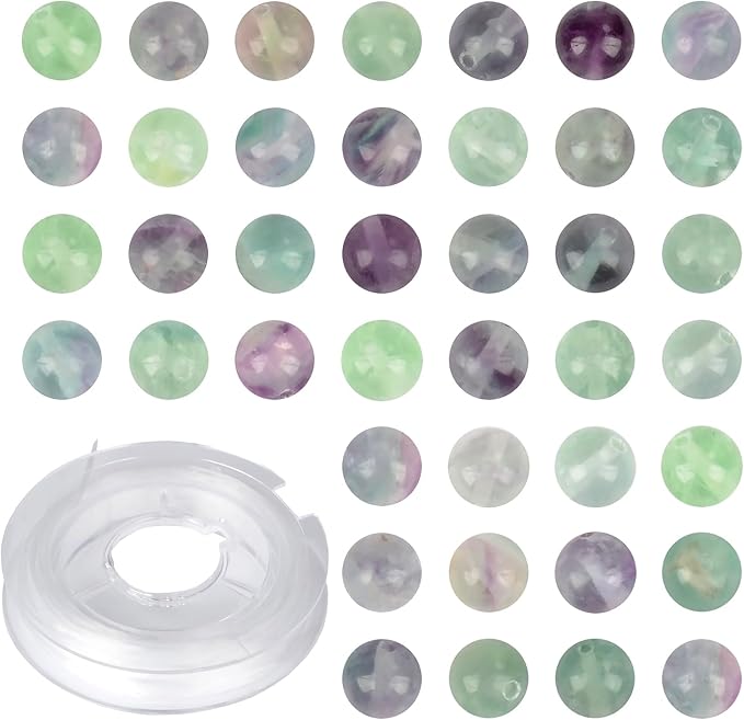 Natural Stone Genuine Stones DIY Fluorite Round Beads 8mm 100pcs Beading Loose Gemstone Hole Size 1mm Charm Smooth Beads for Bracelets Necklaces Earrings (Fluorite 8mm)