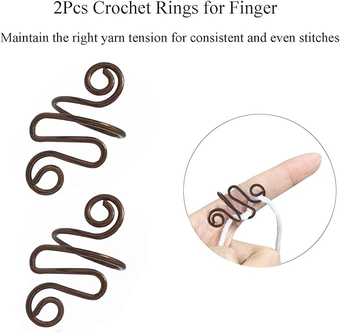 2Pcs Crochet Rings for Finger, Adjustable Open Yarn Guide Crochet Tension Ring for Crocheting Knitting Accessories Supplies Metal Yarn Tension Loop Ring for Finger (Brown), SATONBEYI