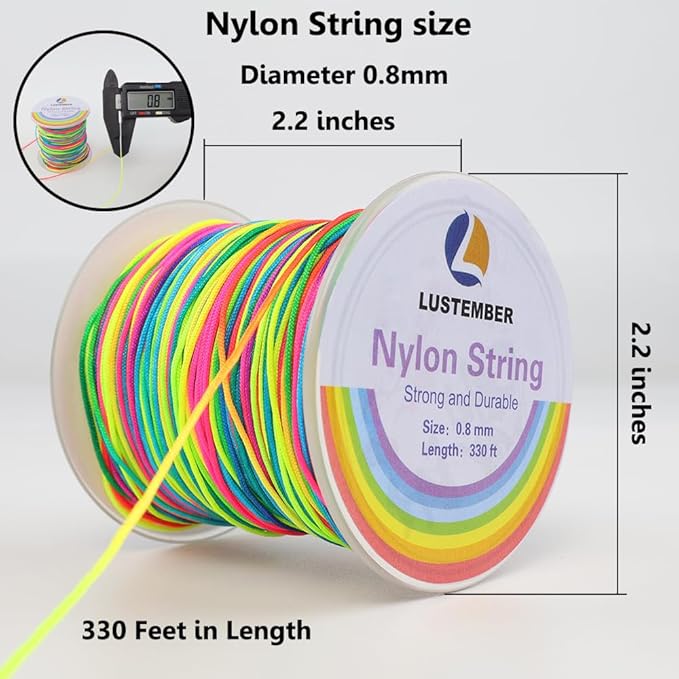 0.8mm Nylon String, Strong Bracelet String, Durable Nylon Cord for Jewelry Making, Bracelets, Beading, Necklaces, Rattail Braiding, Kumihimo, Wind Chimes, Blinds and Handicrafts