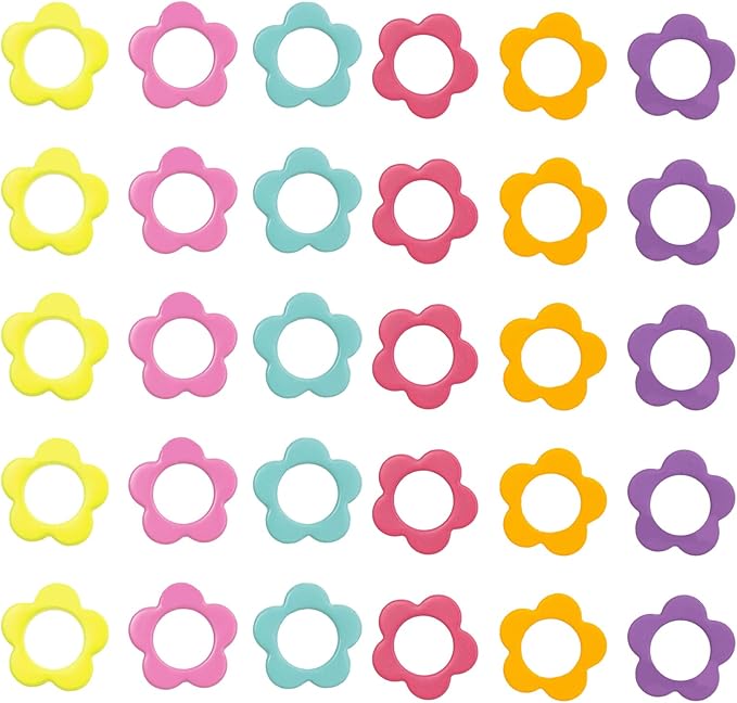 Hilsayum 30PCS Mini Size Stitch Markers Flower Shape Metal Stitch Markers Ring Multicolor Crochet Markers Knitting Weaving Tools