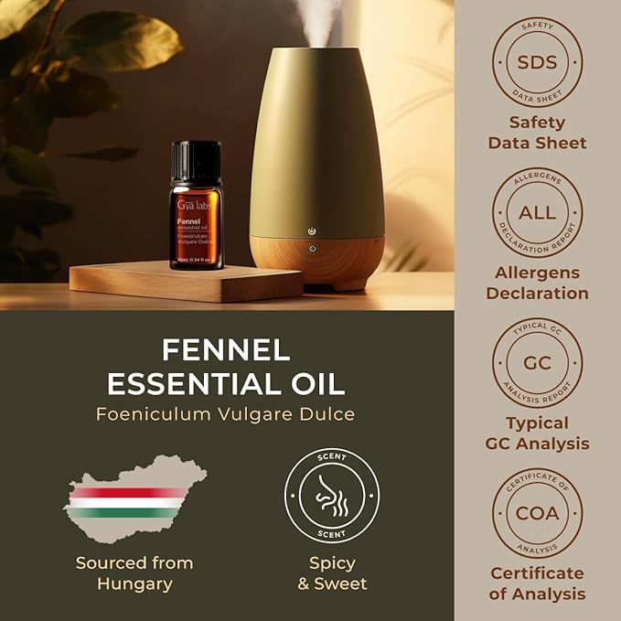 Gya Labs Fennel Essential Oil - 0.34 Fl Oz - for Hair, Skin, Diffuser, Aromatherapy & DIY Candle Making Scent