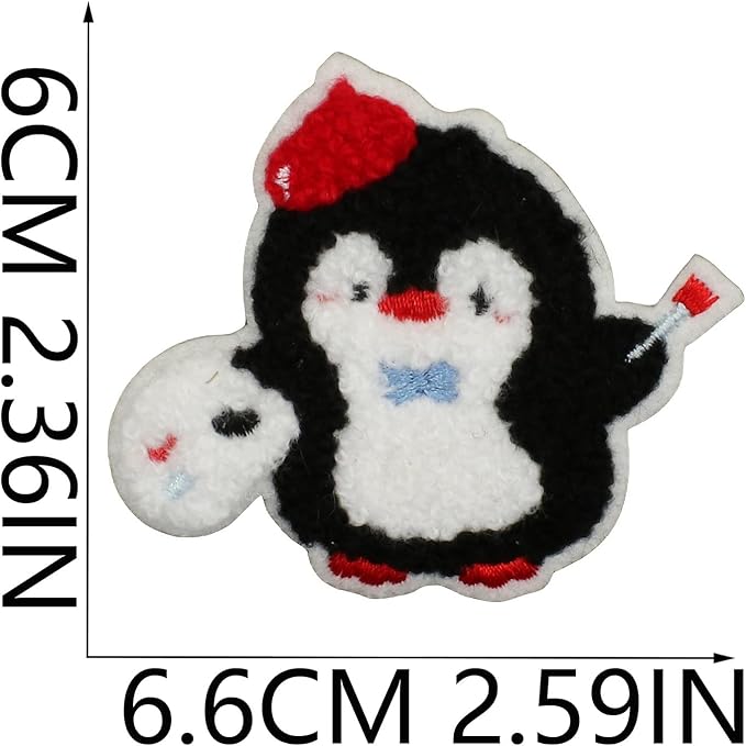 Christmas Penguins Iron on Patches 12Pcs Chenille Embroidery Sew on Stickers Applique for DIY Crafts T Shirt Clothing Jackets Backpacks Jeans Party Decorations Accessories