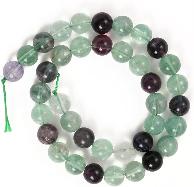 35pcs 10mm Natural Stone Beads Fluorite Beads Crystal Gemstone for Jewelry Making, DIY Bracelet Necklace