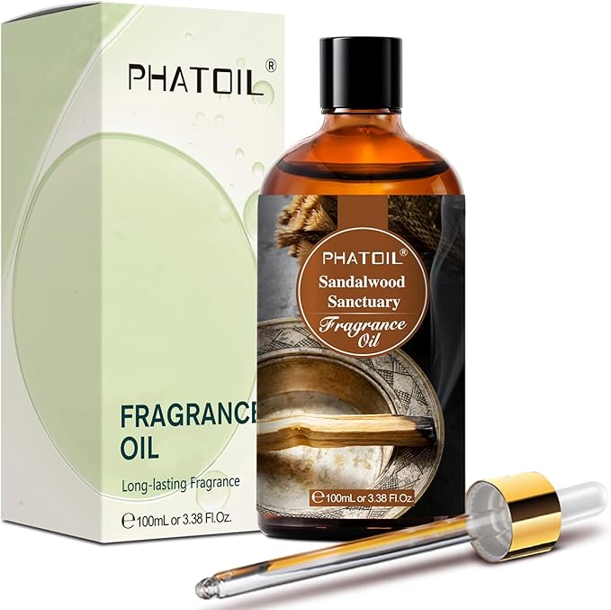 PHATOIL Sandalwood Sanctuary Fragrance Oils for Aromatherapy, 3.38FL.OZ Diffuser Oils for Home, Perfect for Aromatherapy, Humidifiers, Yoga, DIY Candle and Soap Making - 100ml