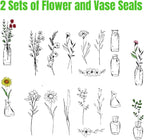 18 Pcs Stamps for Crafting, 2 Styles Plant Rubber Stamps for Crafting, Green and Black Ink Stamps, Wooden Flower