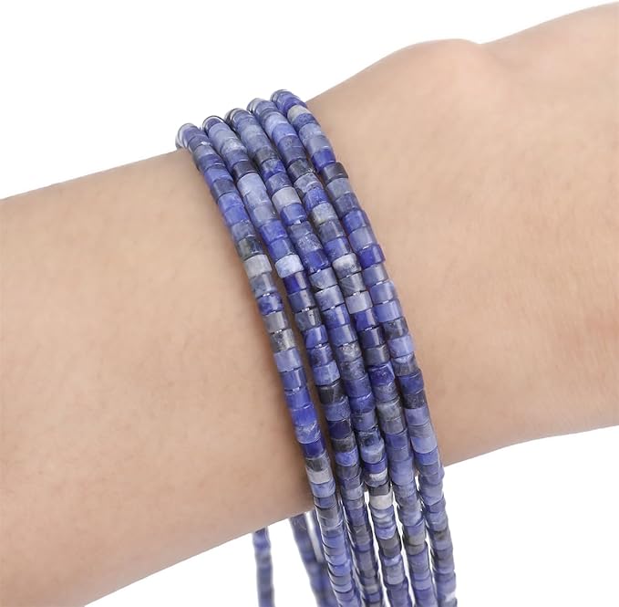 Natural Blue Sodalite Spacer Beads Caps Flat Round Loose Beads for Beading Jewelry Making 3mmx2mm 38cm