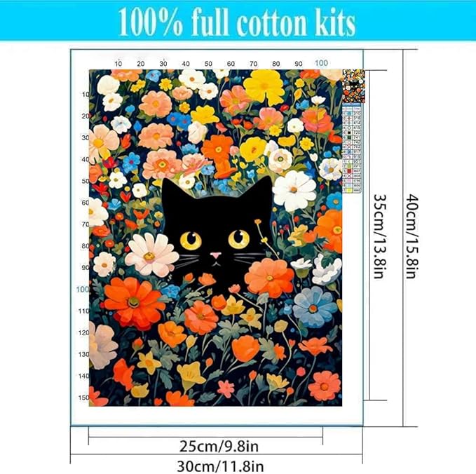 Lzyueyuan Cat Flower Stamped Cross Stitch Kits for Adults Beginner,Cross Stitch Ornament Kits Counted Embroidery Needlepoint Kits Home Decor 11.8X15.7 inch