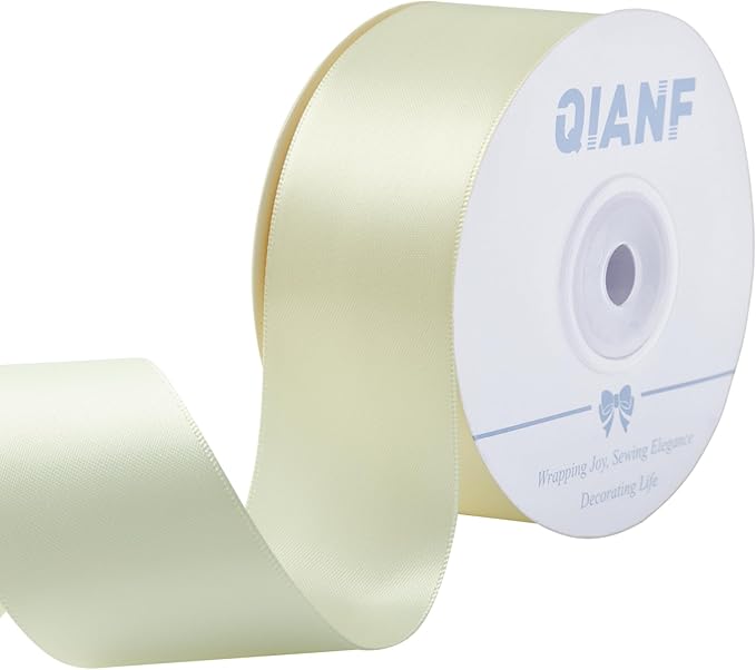 Cream Ribbon 1-1/2 Inch Double Face Satin Ribbon for Gift Wrapping Hair Bows Making Chair Sash Valentine's Day Wedding Birthday Party Invitation Decorations Floral Craft Sewing, 25 Yards