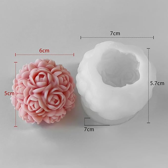 Ball Rose Candle Molds 3D Round Flower Resin Mold - Resin Casting Silicone Molds for Home Decor & Candle Making Wave Spiral Mold