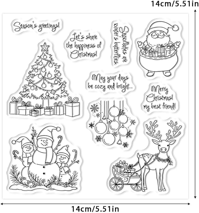 Christmas Clear Stamp Set Reusable Clear Silicone Stamps with Pumpkins, Skulls, Bats, Santa Claus and Holiday Designs for Cards, Scrapbooking, journaling and DIY templates (Merry Christmas)