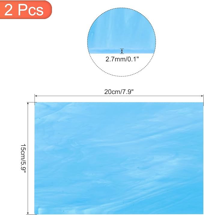 MECCANIXITY 2 Pcs Stained Glass Sheet Mosaic Tile 7.9 Inch x 5.9 Inch Pale Blue Stained Glass Sheets for Crafts DIY Art Project